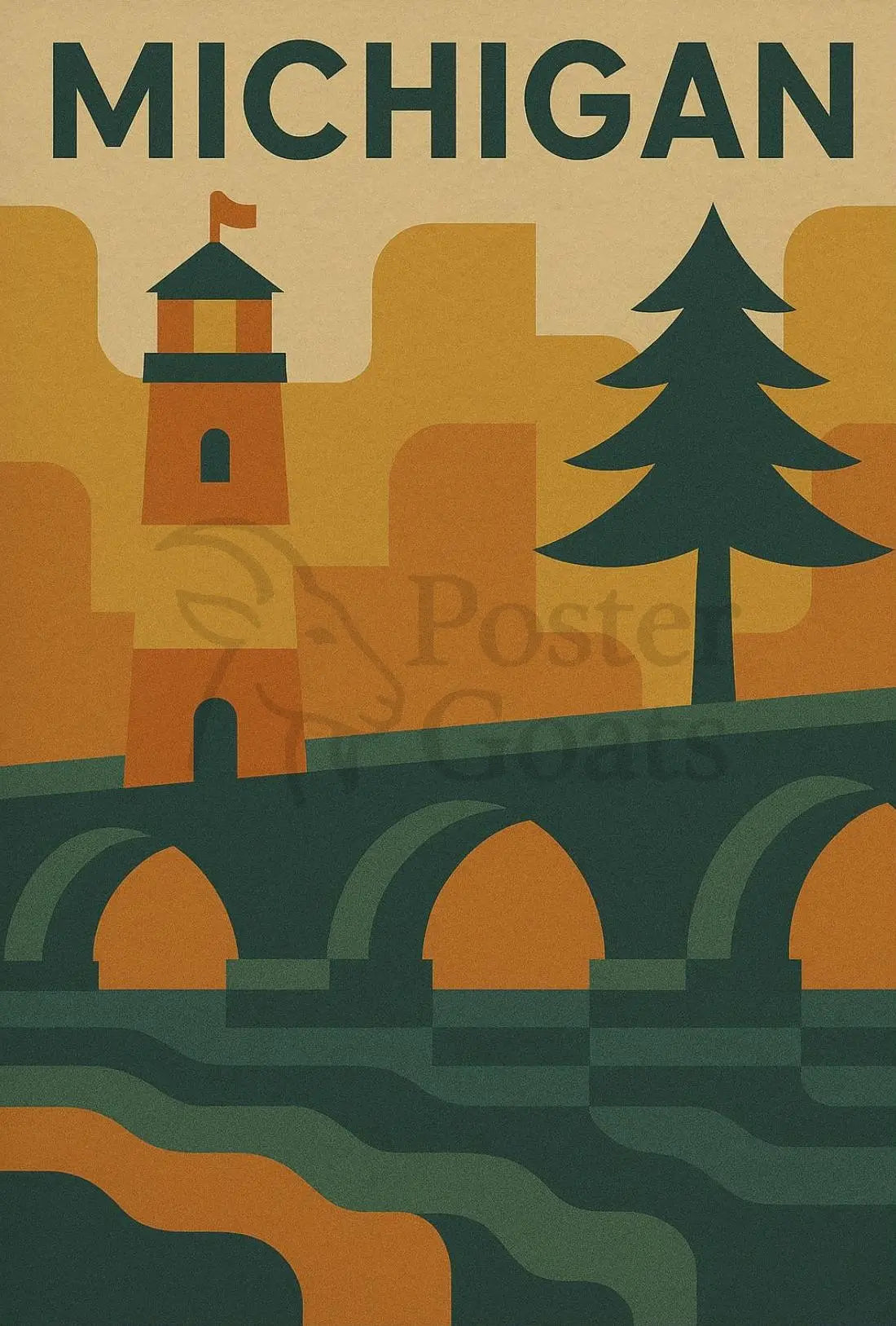 Michigan Icons Retro Style Travel Poster PosterGoat