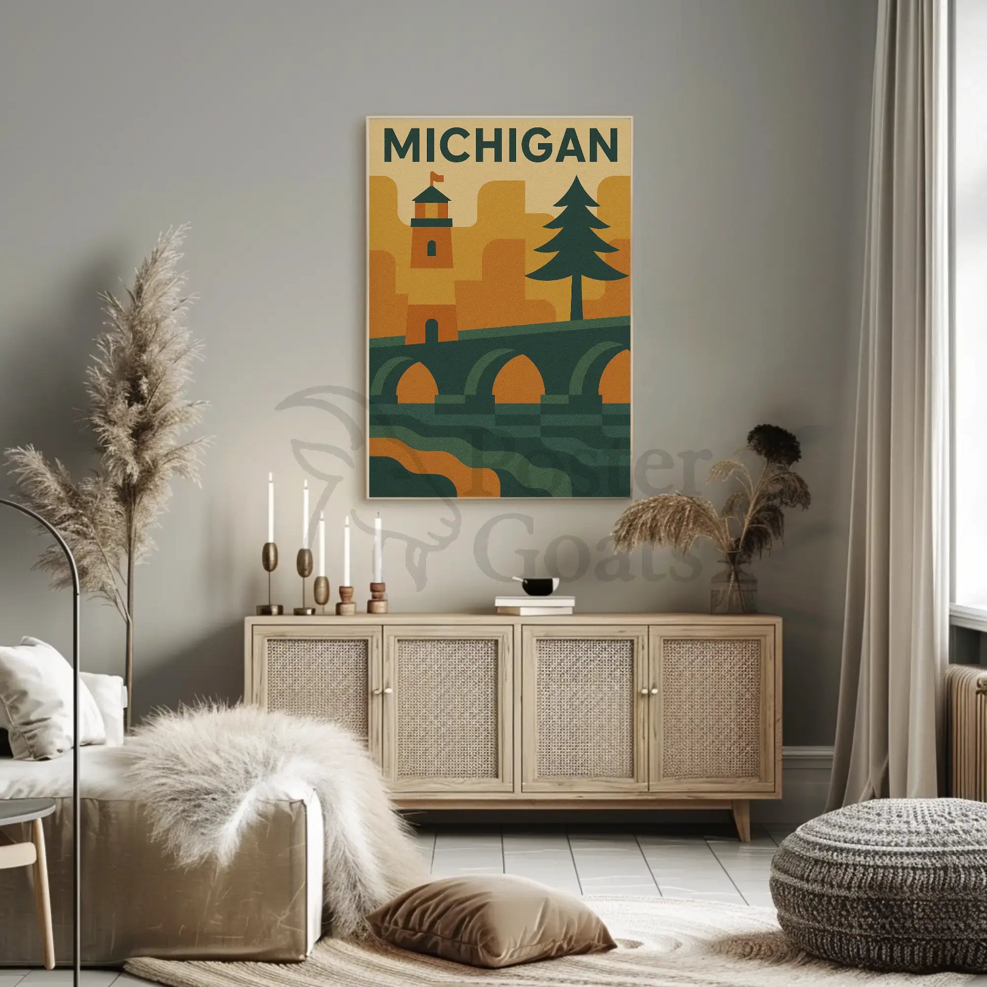 Michigan Icons Retro Style Travel Poster PosterGoat