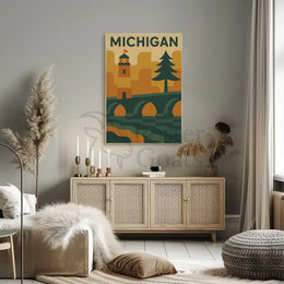 Michigan Icons Retro Style Travel Poster PosterGoat