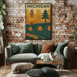 Michigan Icons Retro Style Travel Poster PosterGoat
