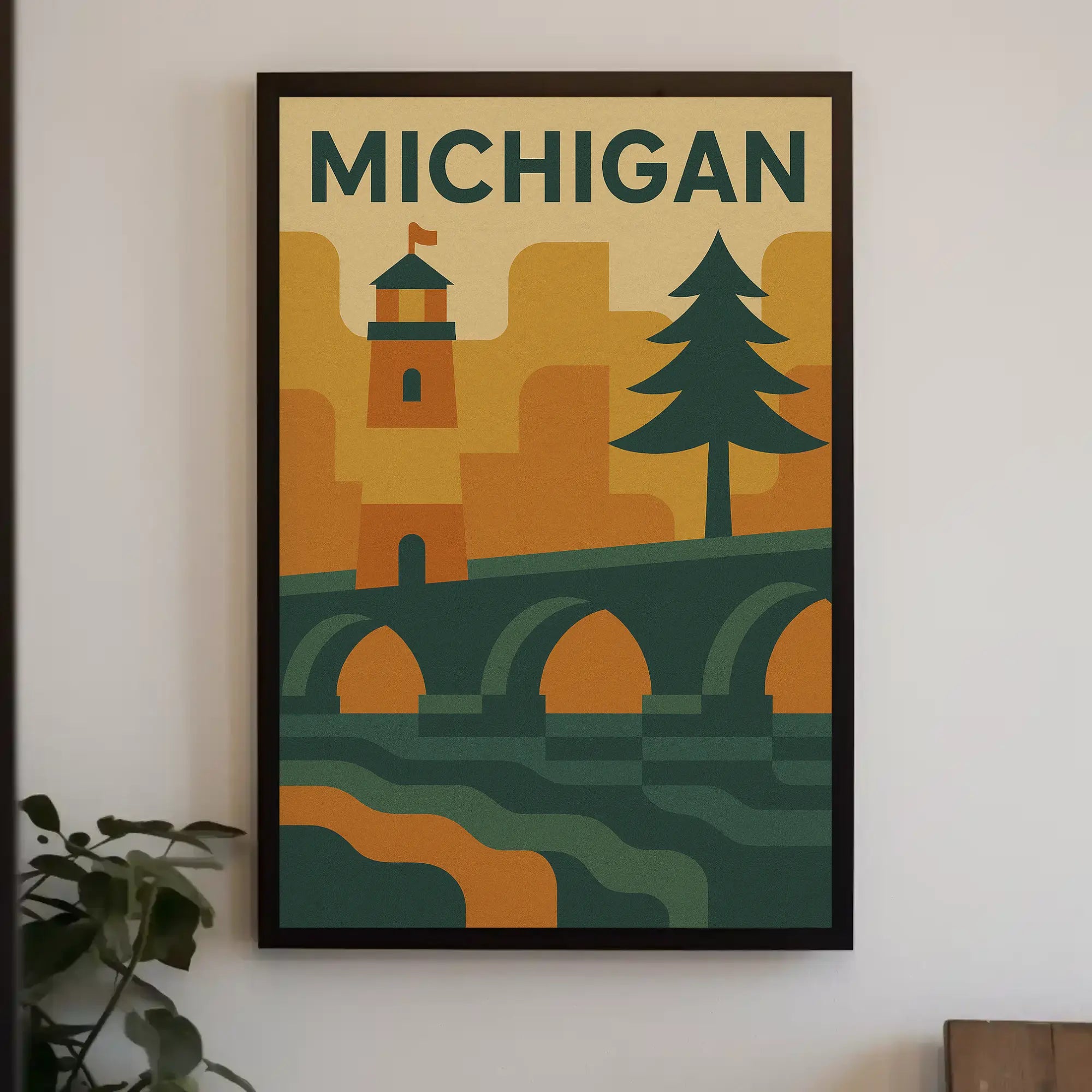 Michigan Icons Retro Style Travel Poster PosterGoat