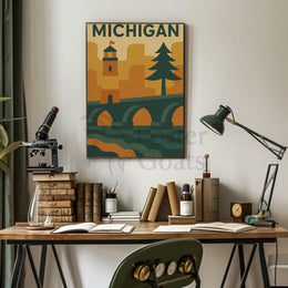 Michigan Icons Retro Style Travel Poster PosterGoat