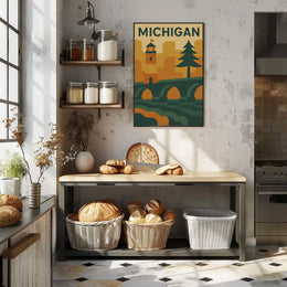 Michigan Icons Retro Style Travel Poster PosterGoat