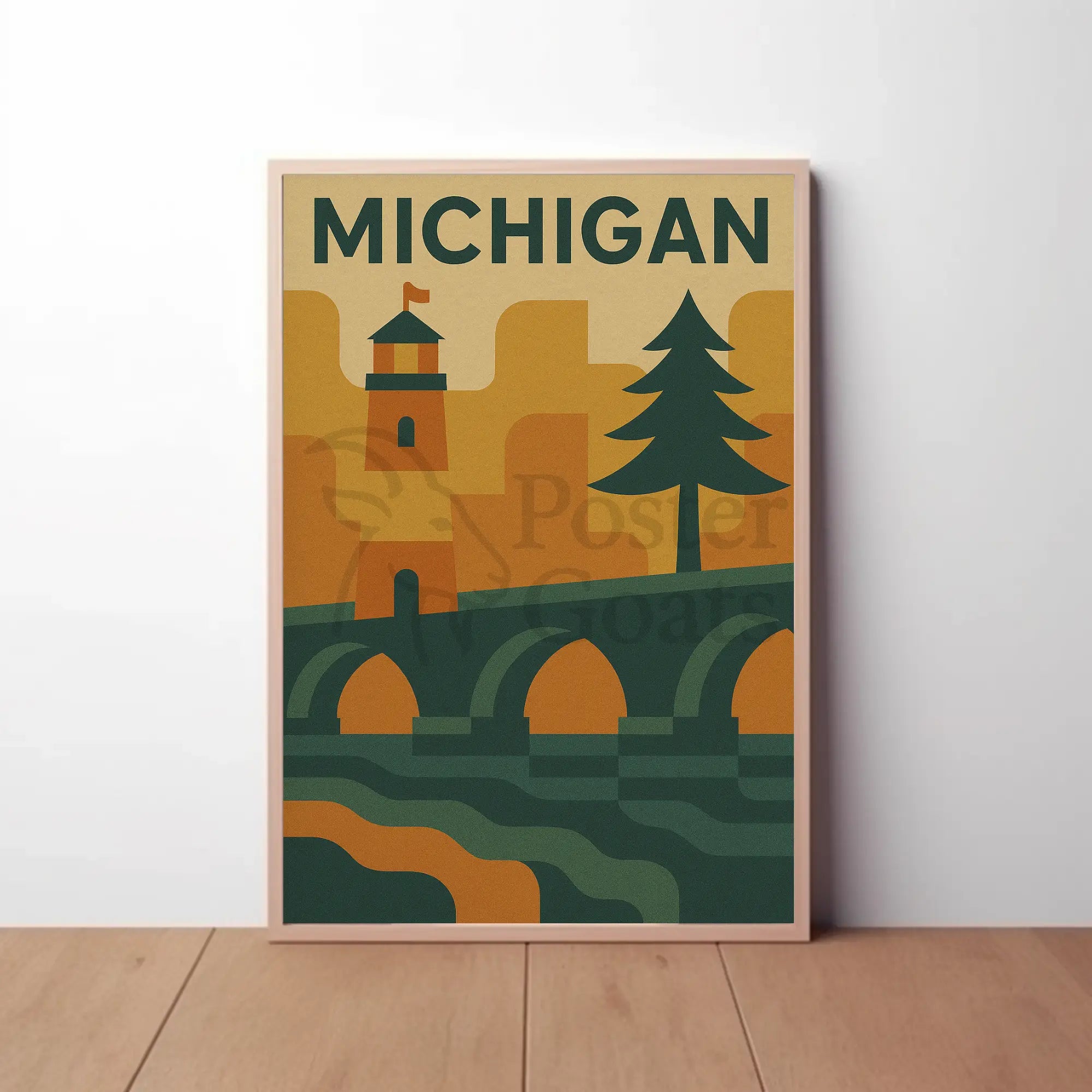 Michigan Icons Retro Style Travel Poster PosterGoat