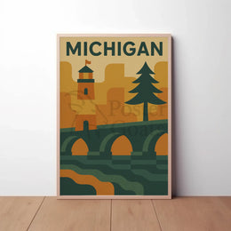 Michigan Icons Retro Style Travel Poster PosterGoat