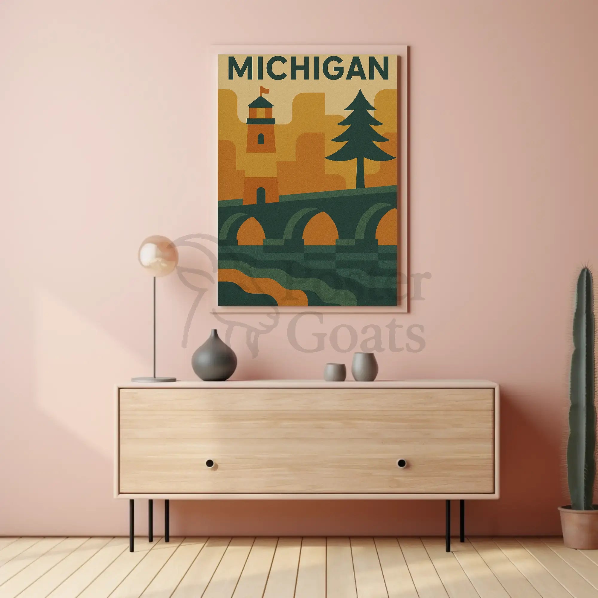 Michigan Icons Retro Style Travel Poster PosterGoat