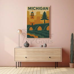 Michigan Icons Retro Style Travel Poster PosterGoat