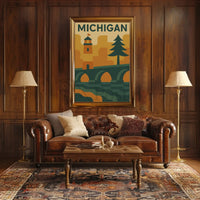 Michigan Icons Retro Style Travel Poster PosterGoat