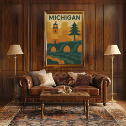 Michigan Icons Retro Style Travel Poster PosterGoat