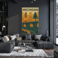 Michigan Icons Retro Style Travel Poster PosterGoat