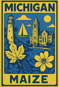 Michigan Maritime Scene with Lighthouse Travel Poster PosterGoat