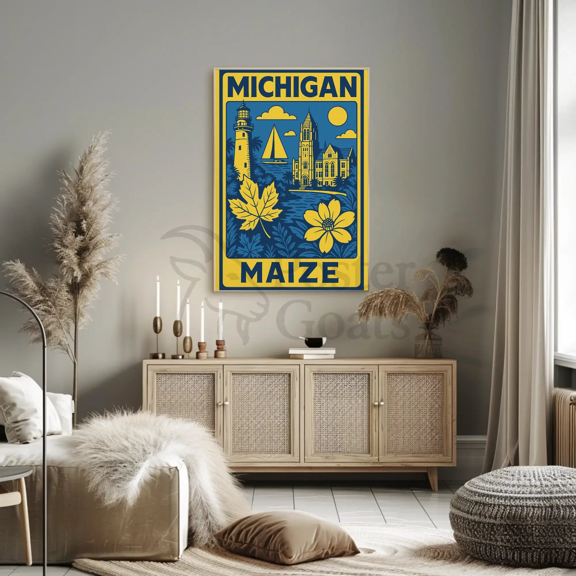 Michigan Maritime Scene with Lighthouse Travel Poster PosterGoat