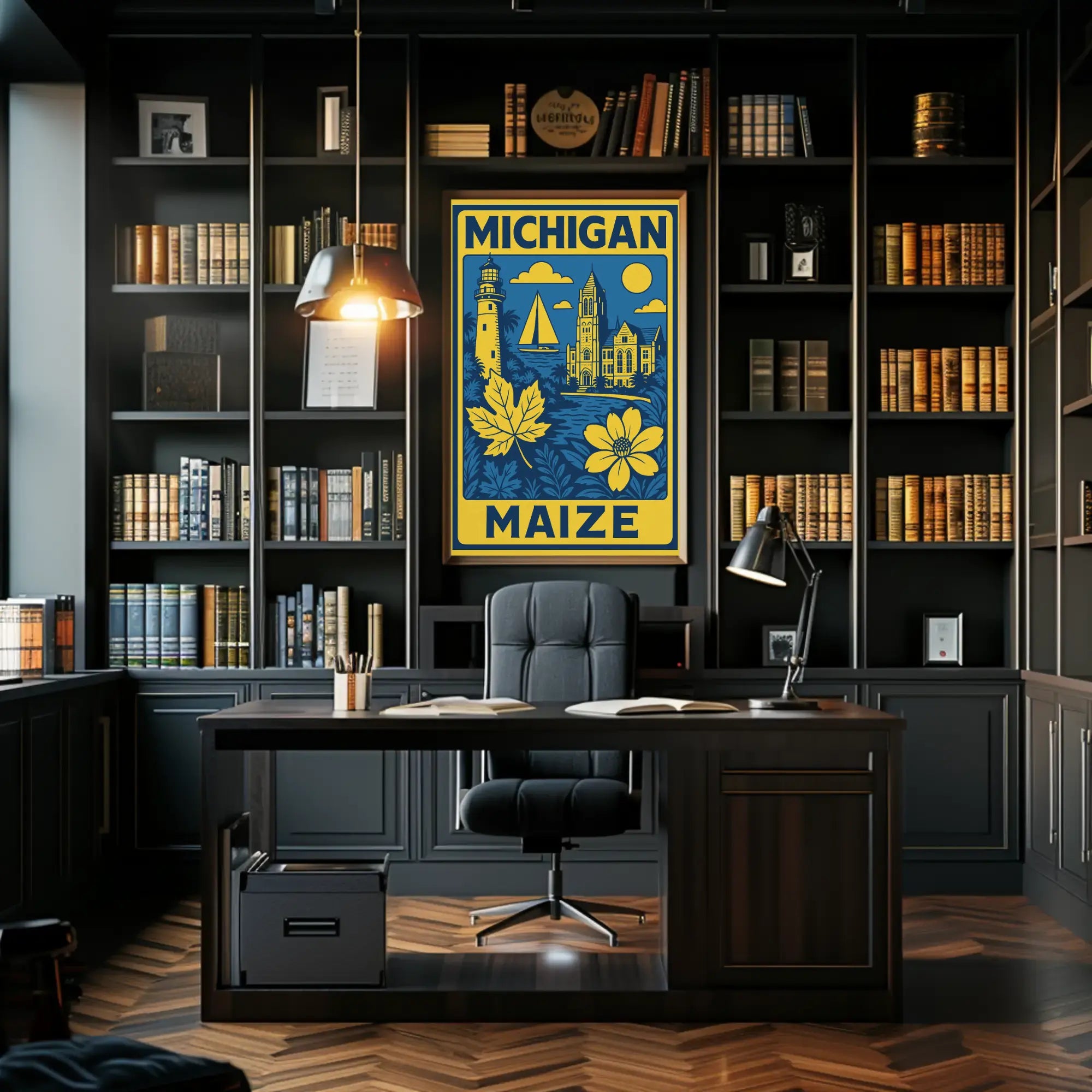 Michigan Maritime Scene with Lighthouse Travel Poster PosterGoat