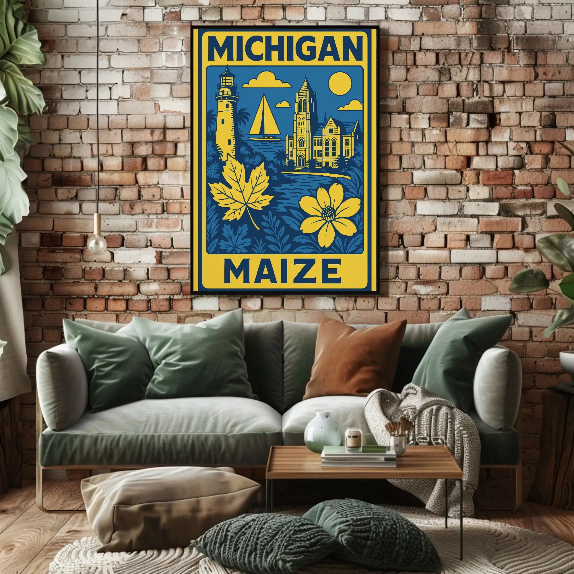 Michigan Maritime Scene with Lighthouse Travel Poster PosterGoat