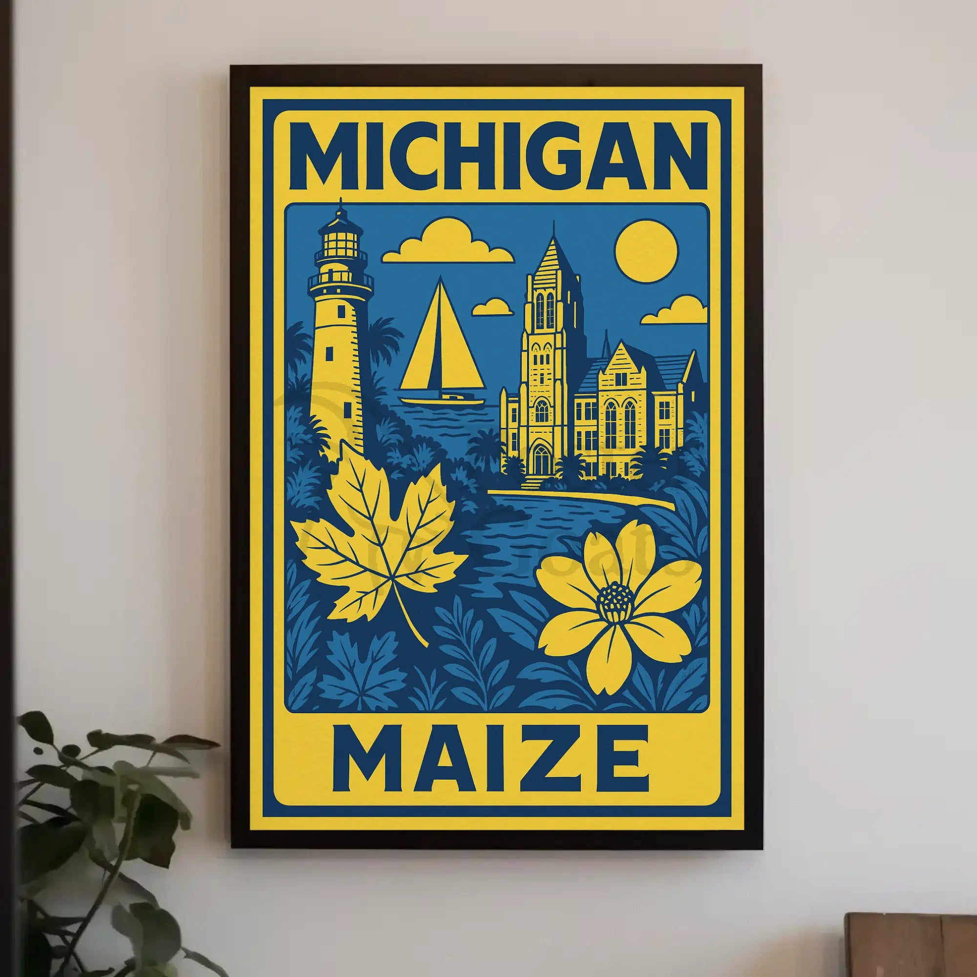 Michigan Maritime Scene with Lighthouse Travel Poster PosterGoat