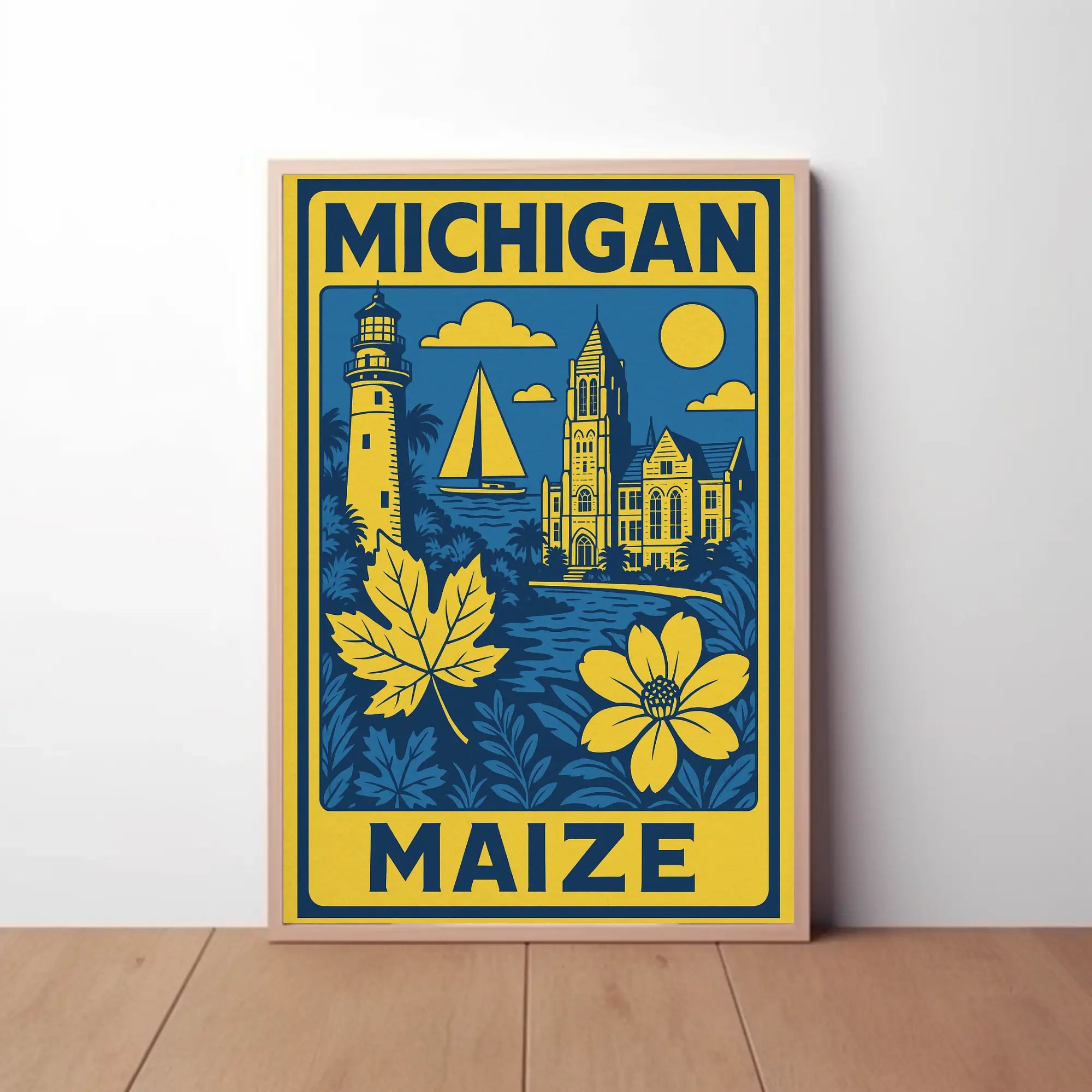 Michigan Maritime Scene with Lighthouse Travel Poster PosterGoat