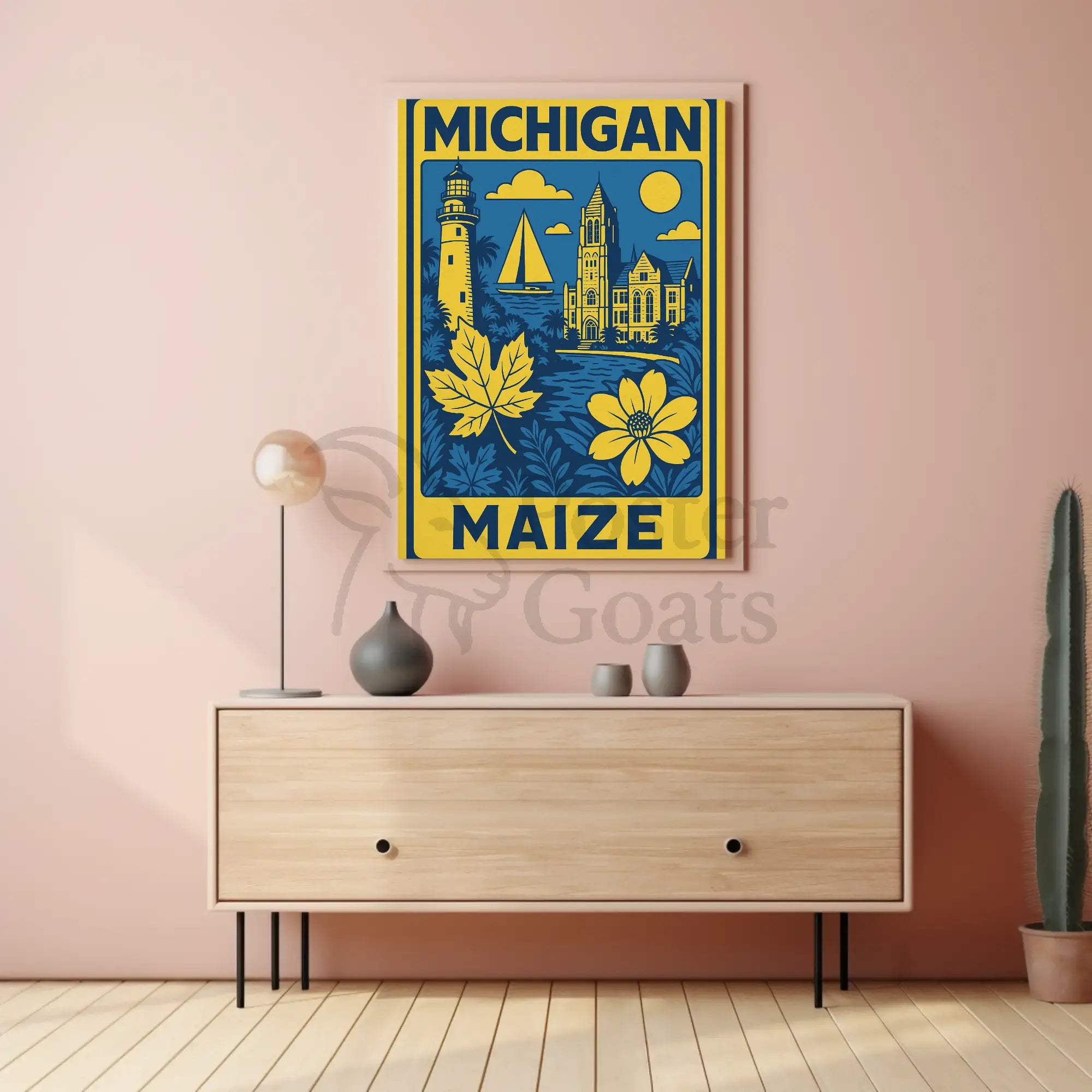 Michigan Maritime Scene with Lighthouse Travel Poster PosterGoat