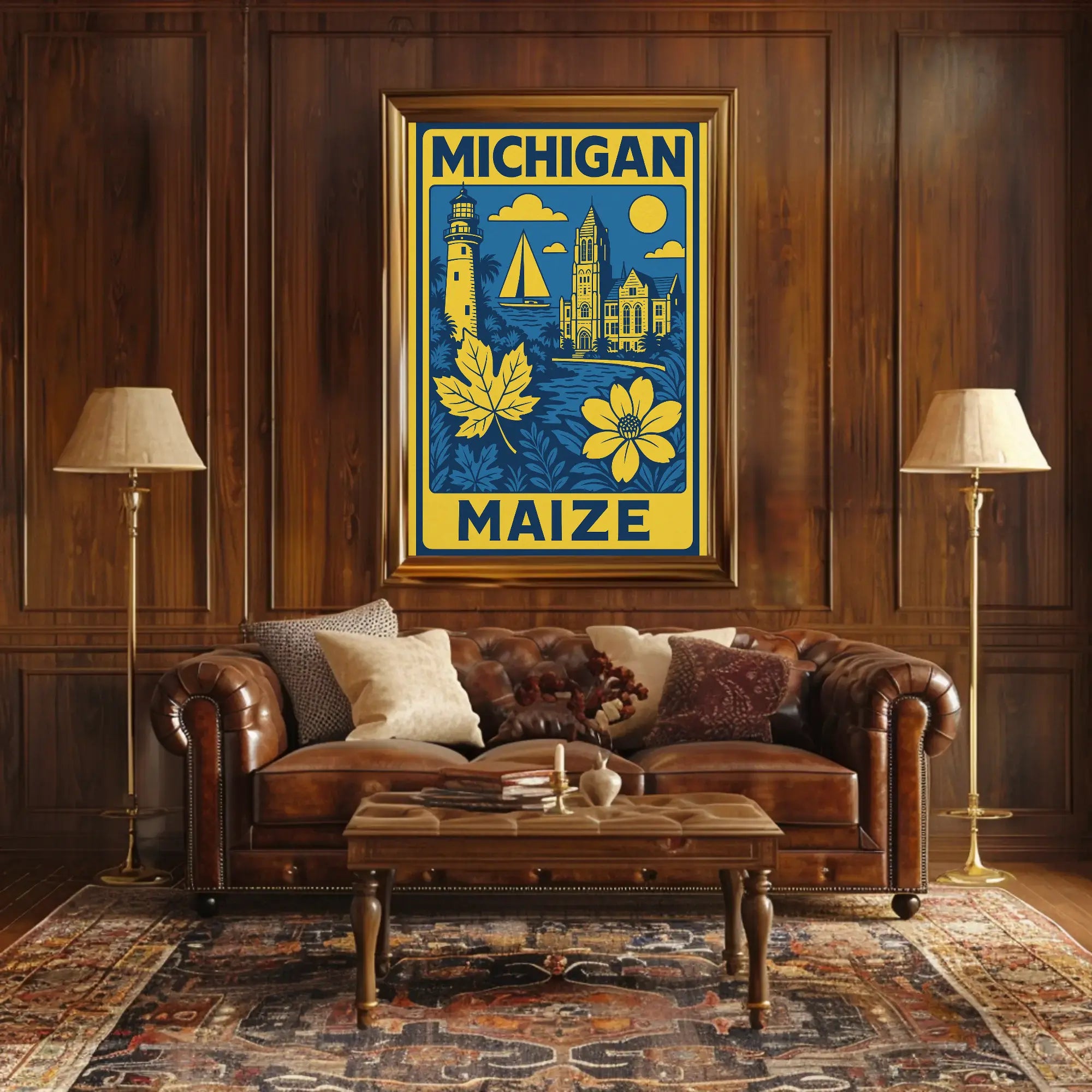 Michigan Maritime Scene with Lighthouse Travel Poster PosterGoat