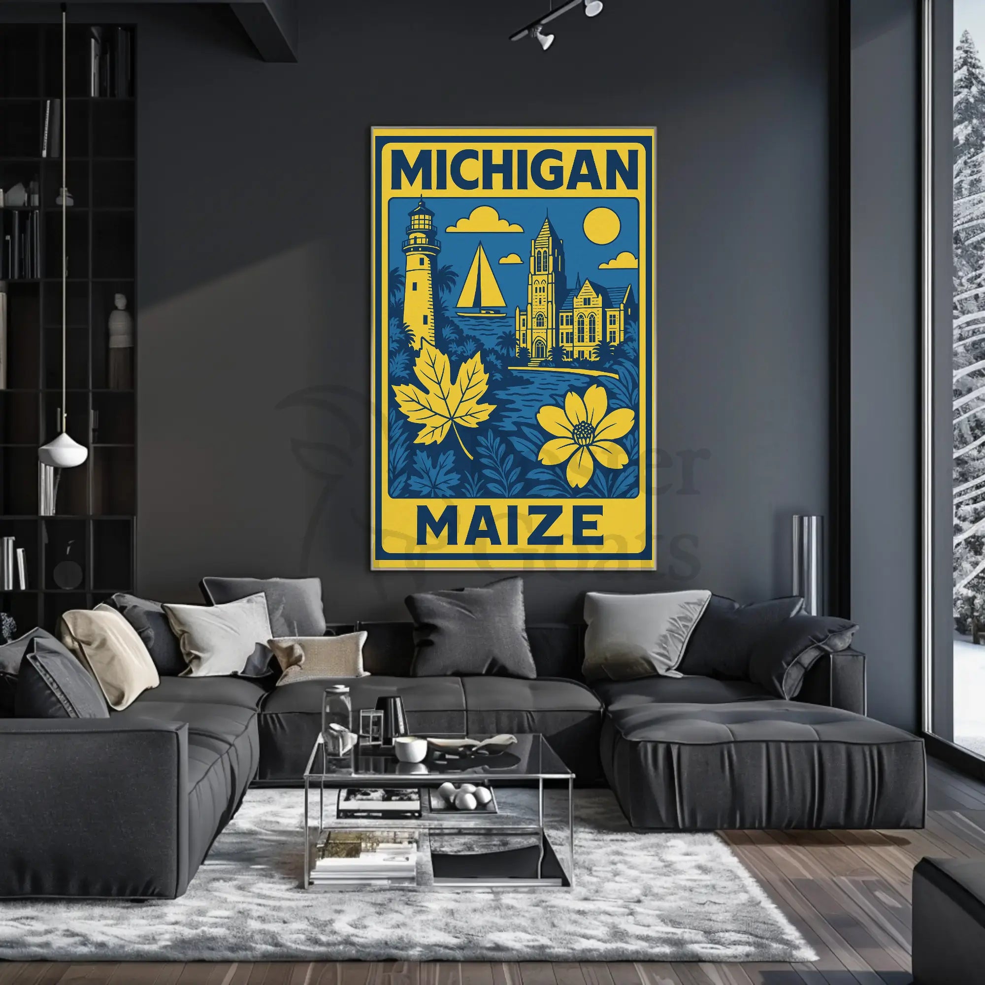 Michigan Maritime Scene with Lighthouse Travel Poster PosterGoat
