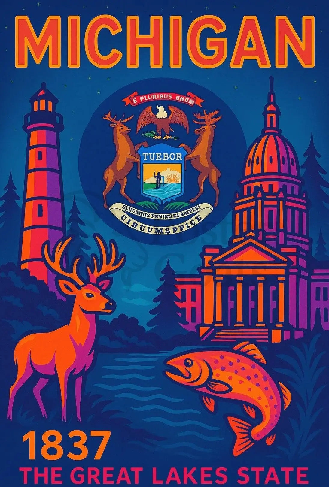 Michigan Retro Art: Great Lakes State Cultural Heritage Poster PosterGoat