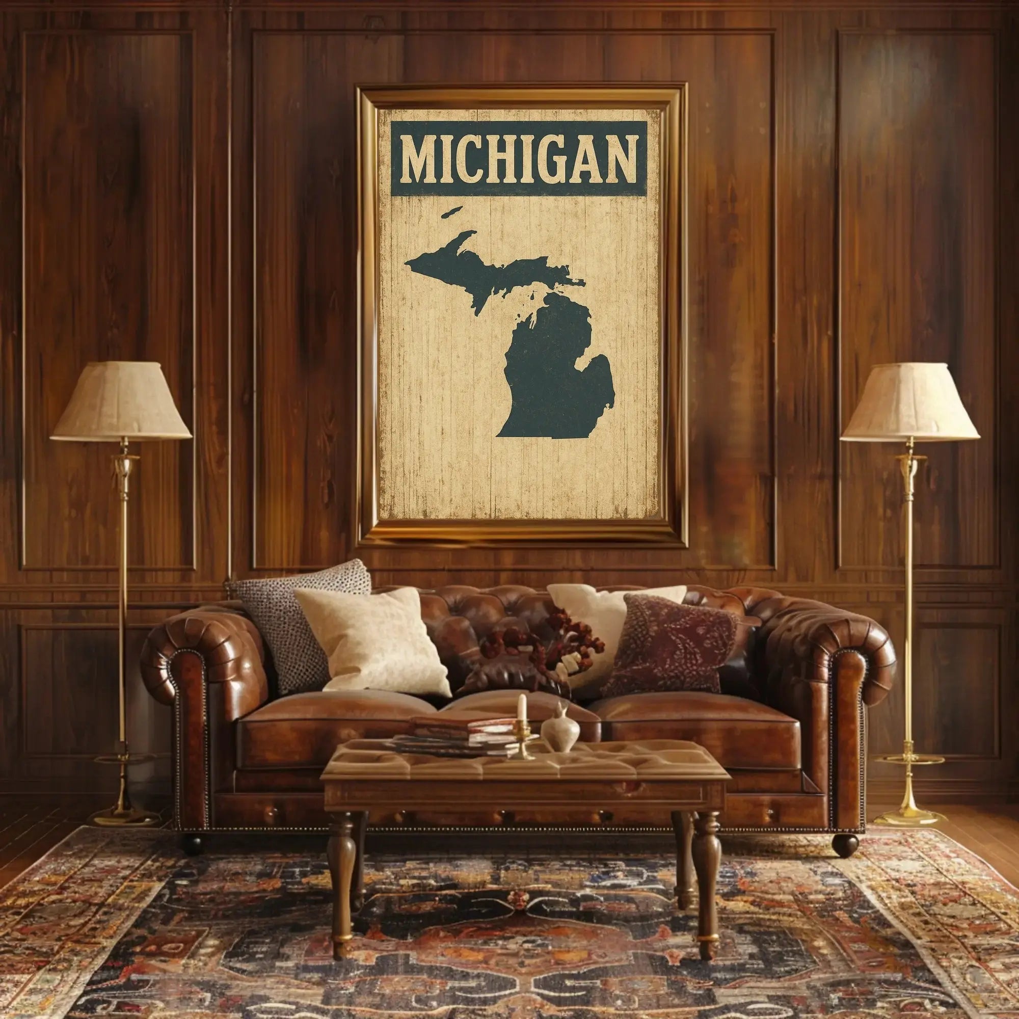 Michigan Retro Silhouette Vintage Travel Poster PosterGoat