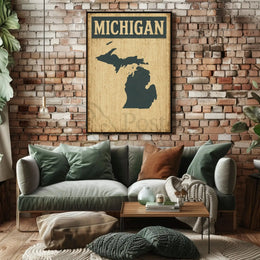 Michigan Retro Silhouette Vintage Travel Poster PosterGoat