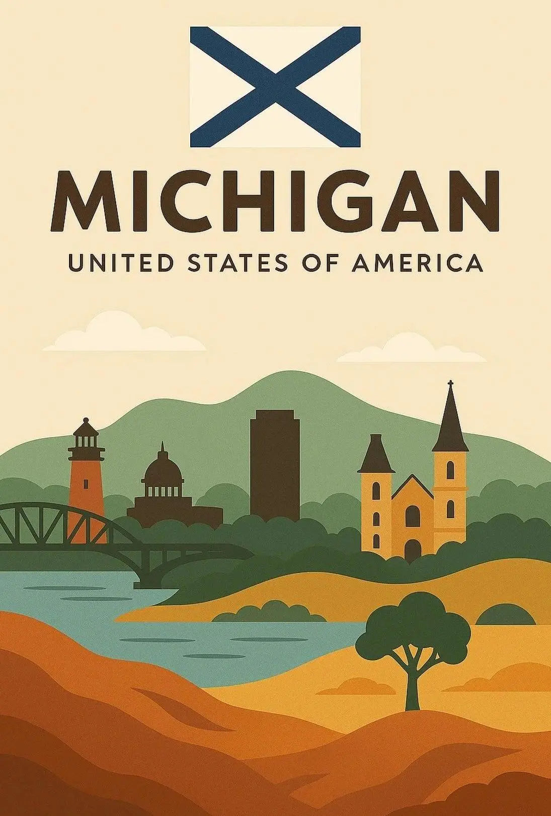 Michigan's Heritage Minimalist Art Print Cultural Poster PosterGoat