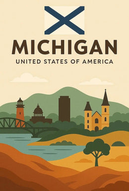 Michigan's Heritage Minimalist Art Print Cultural Poster PosterGoat