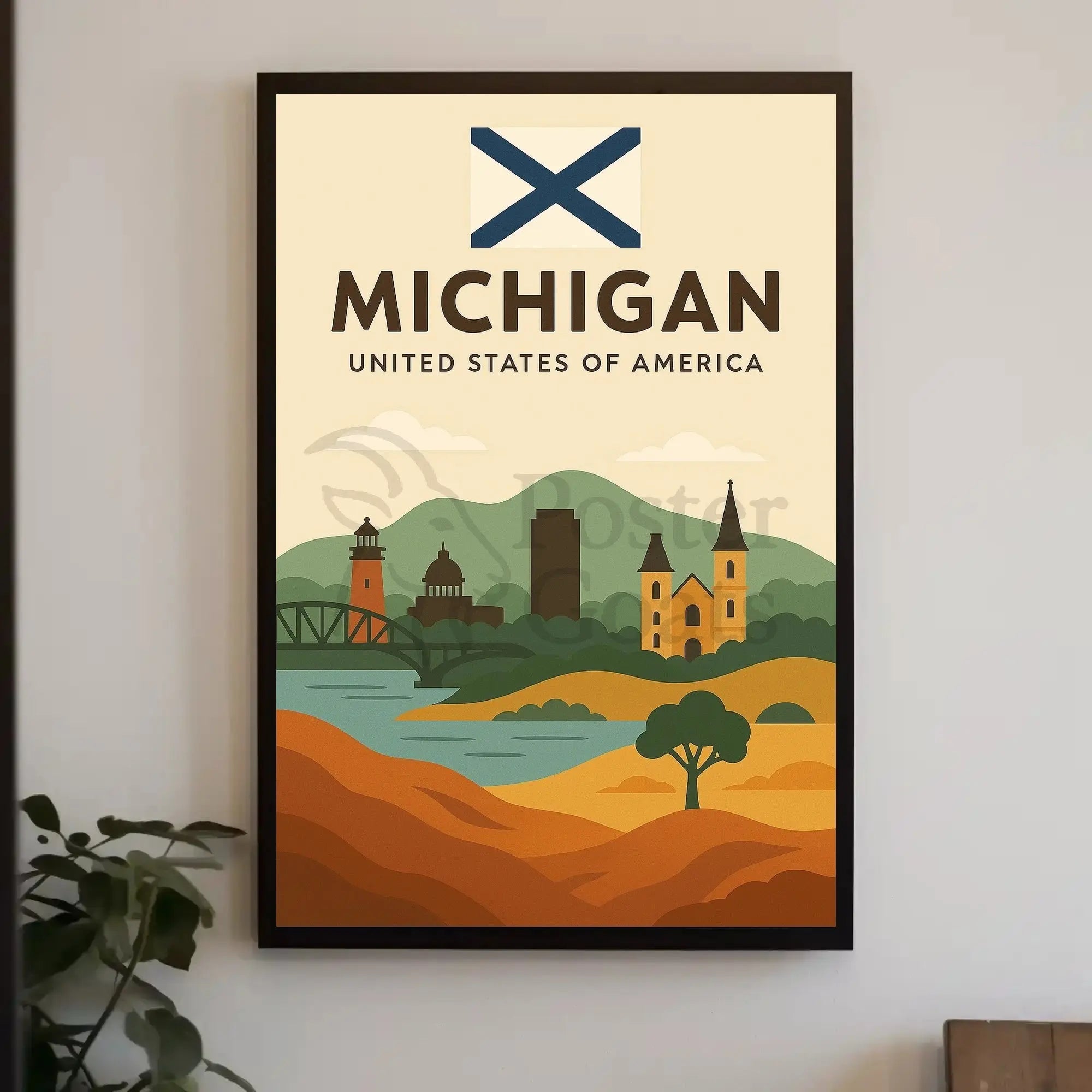 Michigan's Heritage Minimalist Art Print Cultural Poster PosterGoat