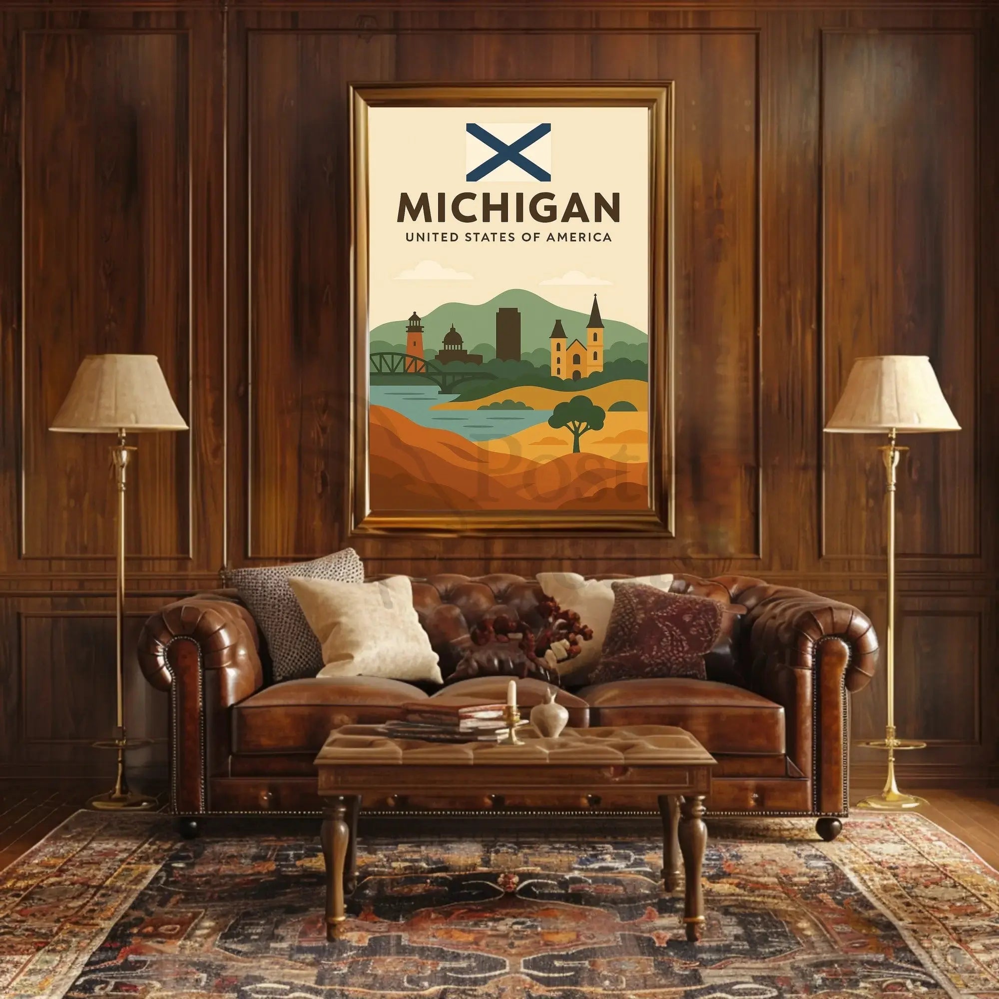 Michigan's Heritage Minimalist Art Print Cultural Poster PosterGoat