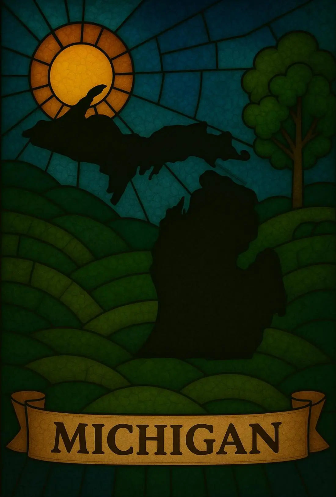 Michigan's Natural Beauty Stained Glass Travel Poster PosterGoat