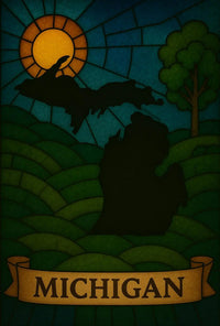 Michigan's Natural Beauty Stained Glass Travel Poster PosterGoat