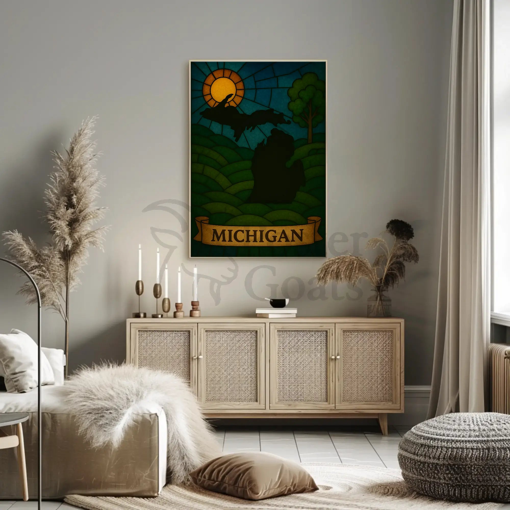 Michigan's Natural Beauty Stained Glass Travel Poster PosterGoat