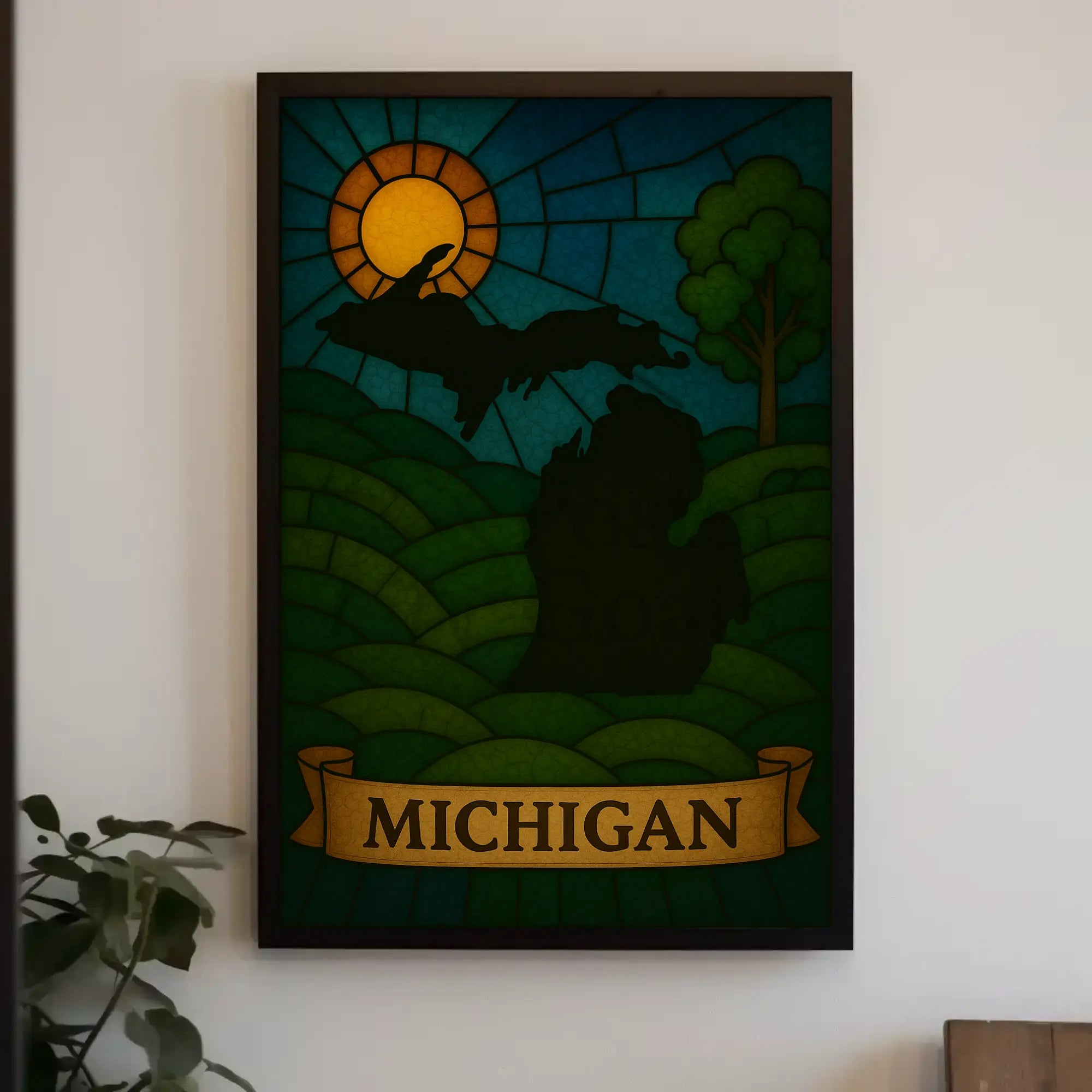 Michigan's Natural Beauty Stained Glass Travel Poster PosterGoat
