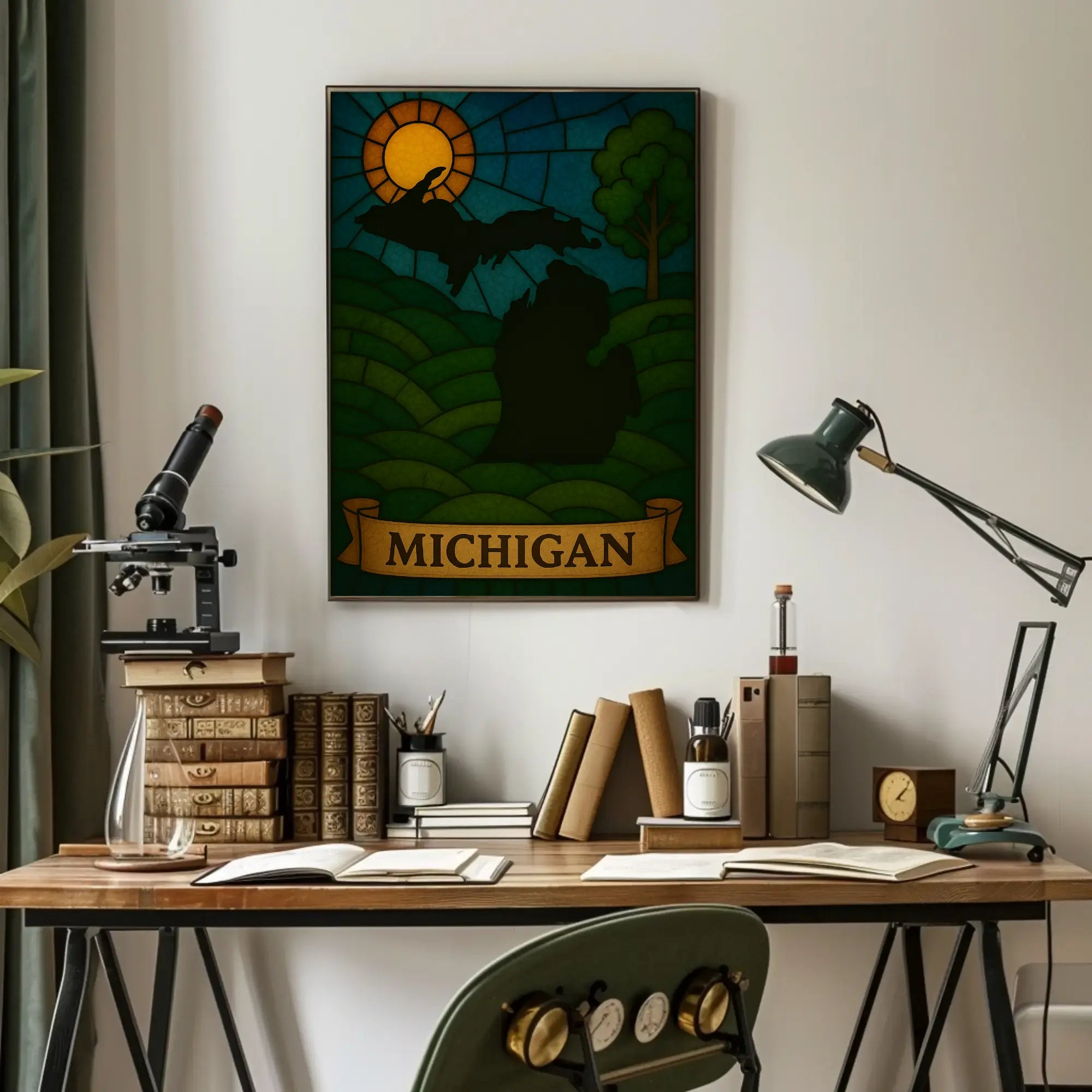 Michigan's Natural Beauty Stained Glass Travel Poster PosterGoat