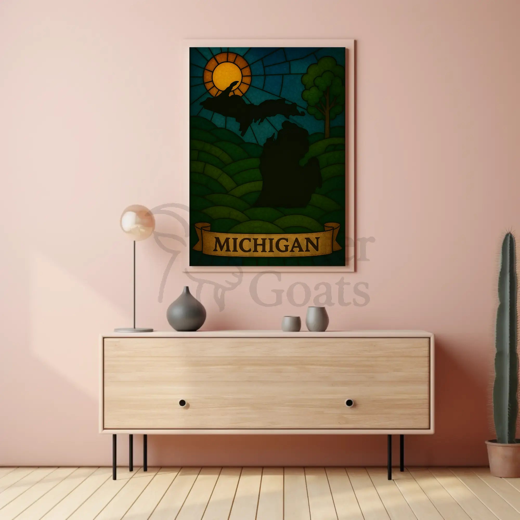 Michigan's Natural Beauty Stained Glass Travel Poster PosterGoat