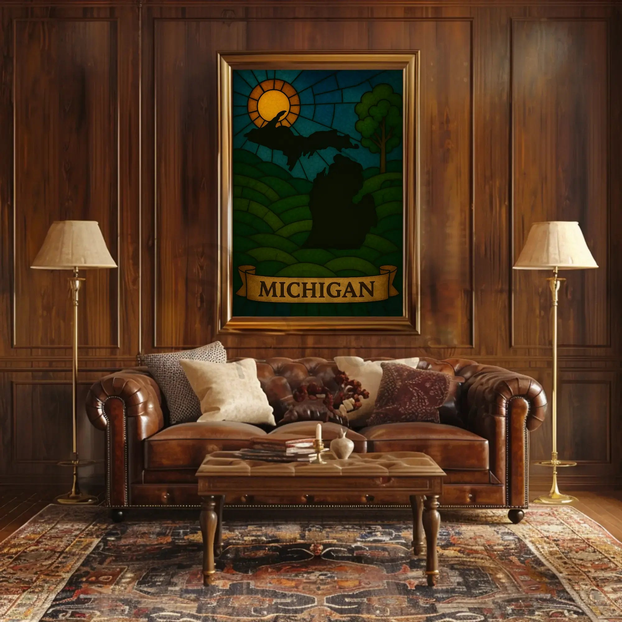 Michigan's Natural Beauty Stained Glass Travel Poster PosterGoat