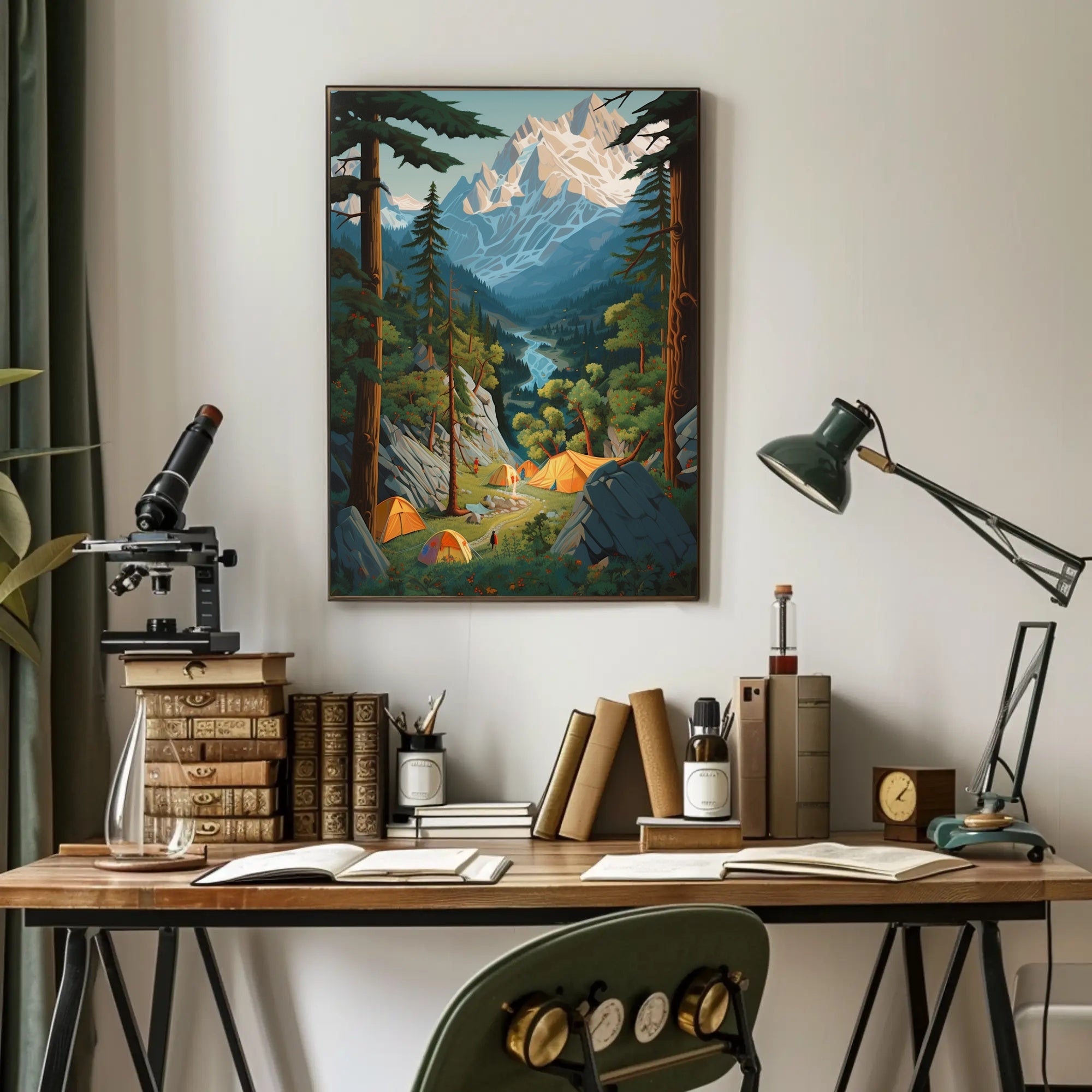 Mid-Century Inspired Serene Campsite Travel Poster PosterGoat