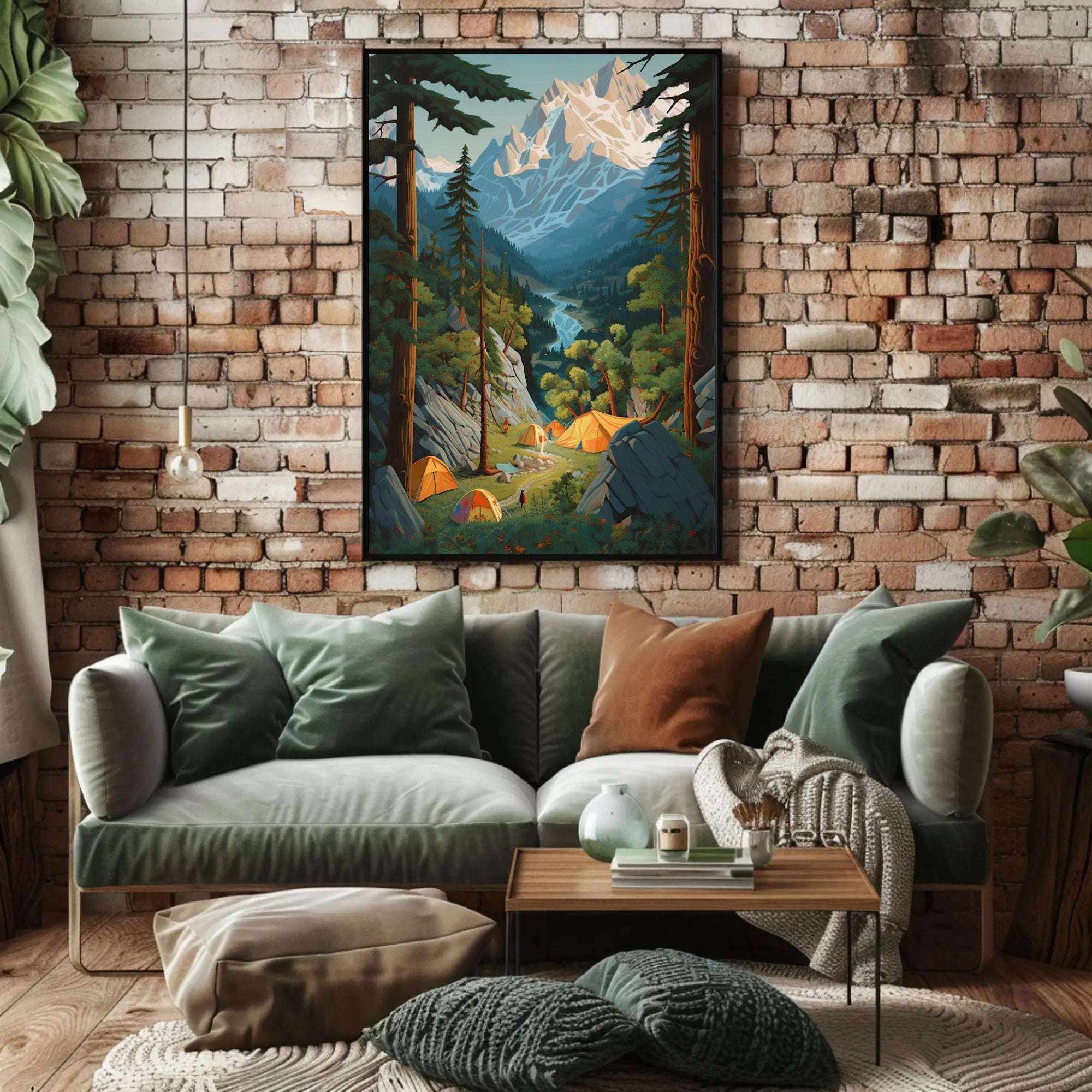 Mid-Century Inspired Serene Campsite Travel Poster PosterGoat