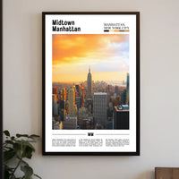 Midtown Manhattan Sunset Skyline Travel Poster PosterGoat