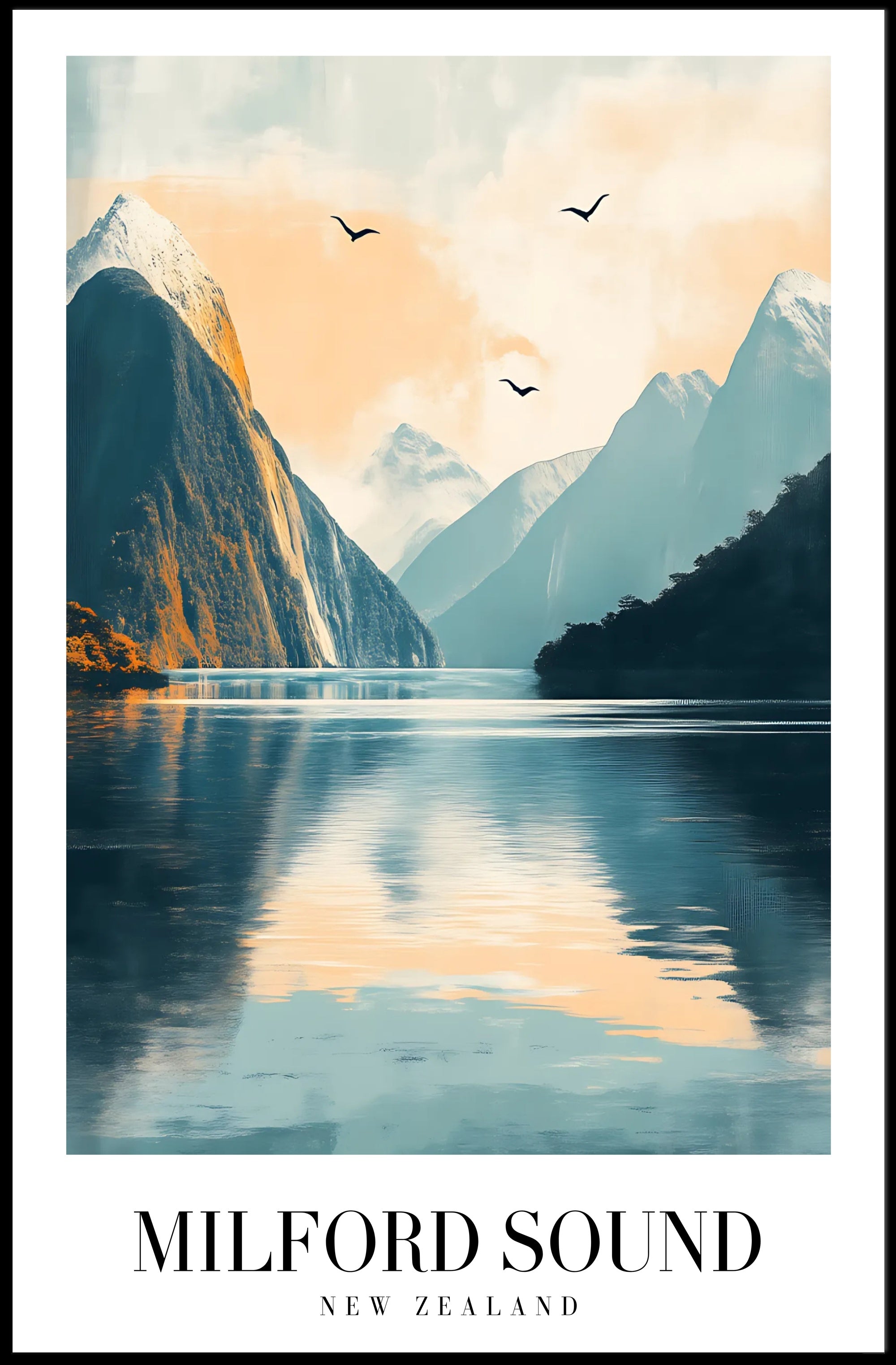 Milford Sound Serenity in Photorealistic Travel Poster PosterGoat