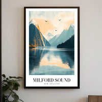 Milford Sound Serenity in Photorealistic Travel Poster PosterGoat