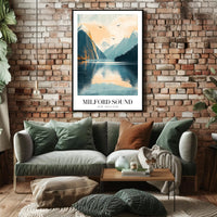 Milford Sound Serenity in Photorealistic Travel Poster PosterGoat