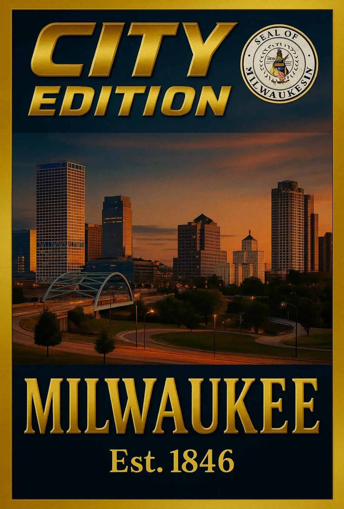 Milwaukee City Edition: Historical Skyline Travel Poster PosterGoat