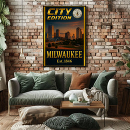Milwaukee City Edition: Historical Skyline Travel Poster PosterGoat