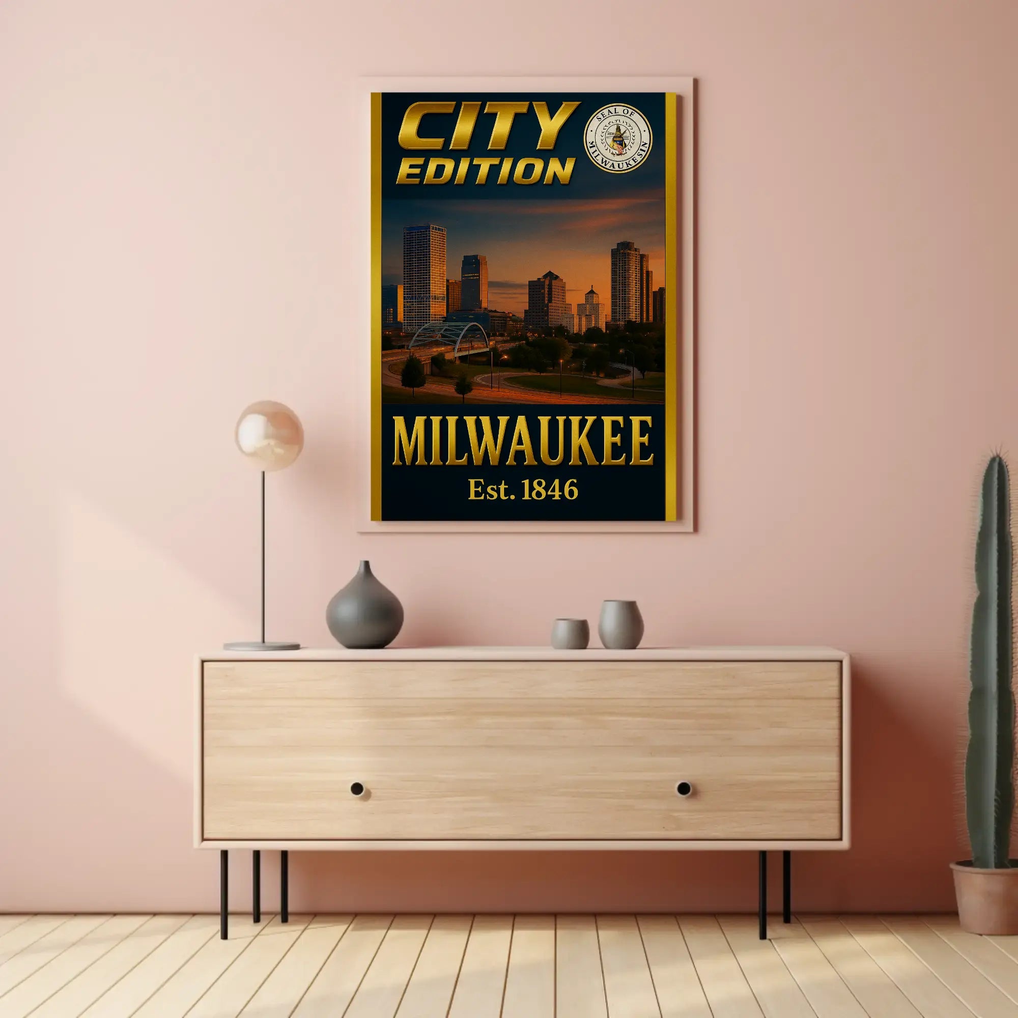Milwaukee City Edition: Historical Skyline Travel Poster PosterGoat
