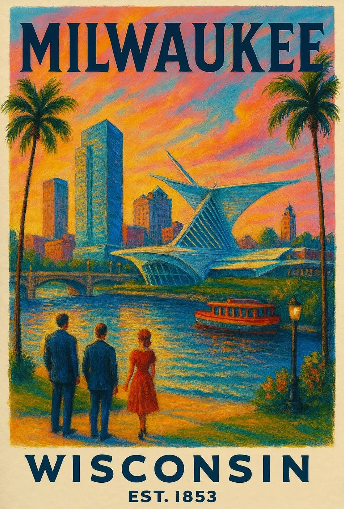 Milwaukee Riverside Vintage Travel Poster PosterGoat