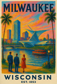 Milwaukee Riverside Vintage Travel Poster PosterGoat