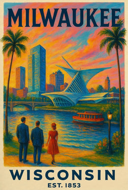 Milwaukee Riverside Vintage Travel Poster PosterGoat