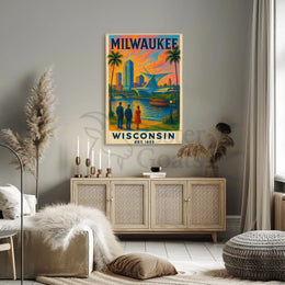 Milwaukee Riverside Vintage Travel Poster PosterGoat